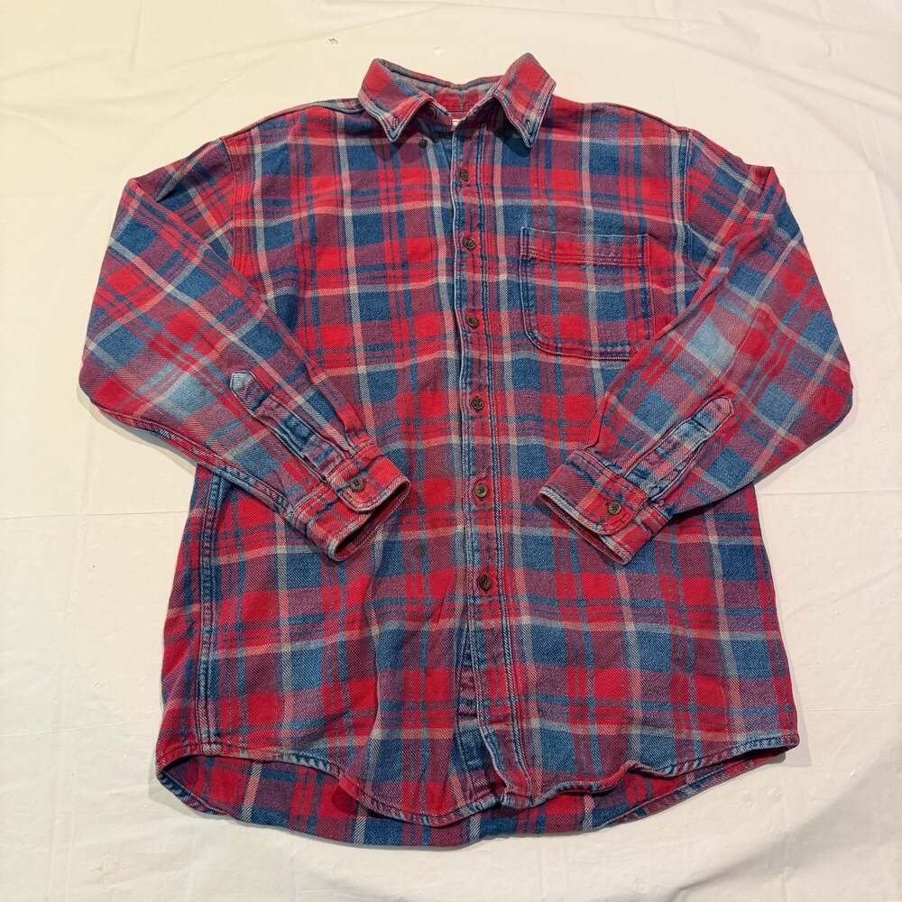 L.L. Bean Men's Medium Red and Blue Plaid 100% Cotton Flannel Made in USA